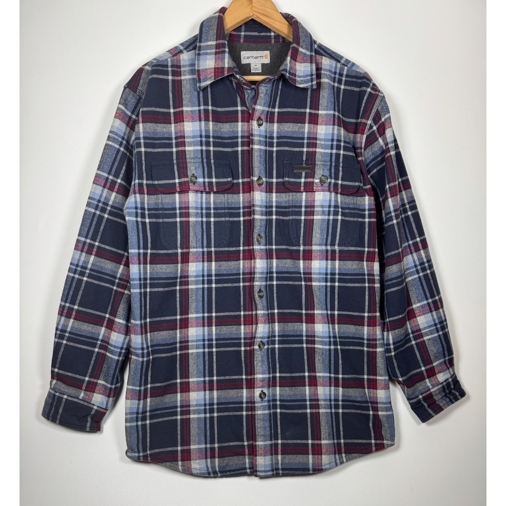 Carhartt Insulated Flannel Jacket Mens Medium Blue‎ Plaid Shirt Jacket Workwear